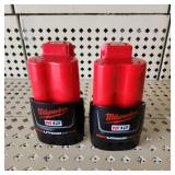 Lot Of Two Milwaukee M12 Batteries Red Lithium Tested Work Excellent Condition