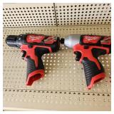 Lot Of Two Milwaukee Tools 3/8" Drill/Driver 2407-20 And 1/4" Impact Driver 2462-20 12 V Tested Work