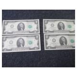 4 Uncirculated, Sequential $2 Bills...