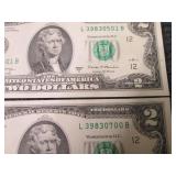 6 Uncirculated, Nonsequential $2 Bi...