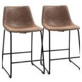 HOMCOM Counter Height Bar Stools Set of 2, Vintage PU Leather Barstools with Footrest for Dining Room, Dark Brown  Customer Returns See Pictures