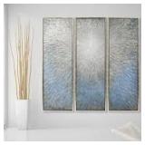 Empire Art Direct 60 in. x 20 in. "Silver Ice" Textured Metallic Hand Painted by Martin Edwards Wall Art (Set of 3)  Customer Returns See Pictures