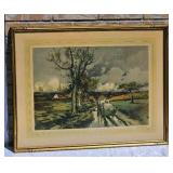 Pencil Signed Lithograph Claude Dowall - Farm Scene