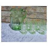 Vintage Anchor Hocking Green Depression Pitcher & Glasses