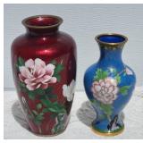 Vintage Japanese Enameled Vase Pair