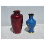 Vintage Japanese Enameled Vase Pair