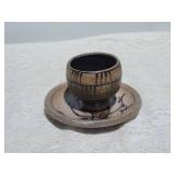 Vintage Rock Hard Stoneware Studio Art Ceramic Cup & Saucer with Handpainted Cicada Design