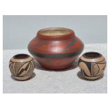 *SIGNED* Indigenous Hopi Fine Art Pottery Vessels - (3)