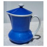 Mid-Century Modern Czech Studio Ceramic Pitcher - Royal Blue / White
