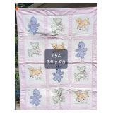 Delightful Kitten Puppy Lamb Applique Feed Sack Nursery Quilt