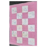 Vintage Feed Sack Pink Quilt 12 Block Embriodered Nursery Quilt