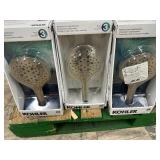Pallet Full Of 21 Kohler ( 16 ) Adjuste & ( 5 ) Proccesso Shower Heads & 13 Kohler Slow Close Toilet Seats - Open Box Untested
