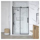 OVE Decors EVA SHOWER DOOR 48" BLACK Sliding shower door with double vertical door handles - Black