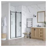 OVE Decors EVA SHOWER DOOR 48" BLACK Sliding shower door with double vertical door handles - Black