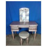 Poundex Vanity Set with Mirror and Stool
