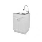 Glacier Bay 24 in. W x 21 in. D x 34 in. L Stainless Steel Laundry/Utility Sink with Faucet and Cabinet in White Customer Returns See all Pictures