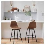 StyleWell Adenmore Swivel Counter Stool with Brown Faux Leather Upholstery and Black Metal Frame (Set of 2) Customer Returns See Pictures