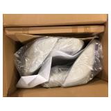 Glitzhome  Pale Grey Fabic/Leatherette Bar Stool with Tapered Metal Legs (Set of 2) Customer Return Review all pictures
