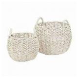 StyleWell Ivory Round Water Hyacinth Decorative Basket with Handles (Set of 2) Customer Return Review all pictures