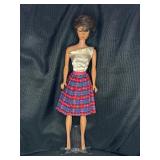 VINTAGE BRUNETTE BUBLE CUT BARBIE WITH PLAID SKIRT AND BLOUSE