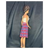 VINTAGE BRUNETTE BUBLE CUT BARBIE WITH PLAID SKIRT AND BLOUSE