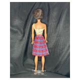 VINTAGE BRUNETTE BUBLE CUT BARBIE WITH PLAID SKIRT AND BLOUSE