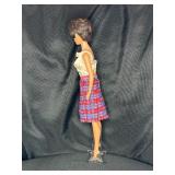 VINTAGE BRUNETTE BUBLE CUT BARBIE WITH PLAID SKIRT AND BLOUSE