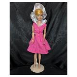 VINTAGE BLONDE BARBIE WITH PINK DRESS AND STAND