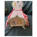 VINTAGE BARBIE BED WITH BEDSPREAD AND PILLOW CASE