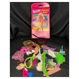 LOT OF BARBIE CLOTHING ITEMS AND BARBIE CARD GAME