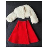 BARBIE WHITE PLUSH COAT WITH TAG AND RED SKIRT