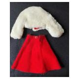 BARBIE WHITE PLUSH COAT WITH TAG AND RED SKIRT