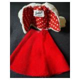 BARBIE WHITE PLUSH COAT WITH TAG AND RED SKIRT