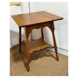 Antique Victorian Wooden Parlor Table with Bottom Shelf