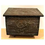 Antique Fireplace Copper Repousse Raised Relief Wood / Ash Box