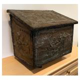 Antique Fireplace Copper Repousse Raised Relief Wood / Ash Box