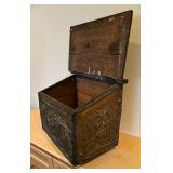 Antique Fireplace Copper Repousse Raised Relief Wood / Ash Box