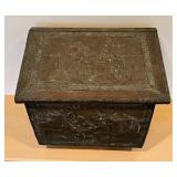 Antique Fireplace Copper Repousse Raised Relief Wood / Ash Box