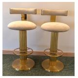Designs For Leisure Brass and Boucle Barstools, Pair
