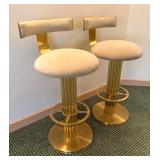 Designs For Leisure Brass and Boucle Barstools, Pair
