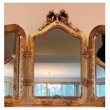 Vintage Florentine Gold Gilt Style Trifold Vanity Standing Mirror Tabletop