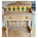 Beautiful Vintage Pine Wash Stand / Console Table Tile Back