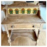 Beautiful Vintage Pine Wash Stand / Console Table Tile Back