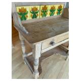 Beautiful Vintage Pine Wash Stand / Console Table Tile Back