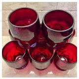 Eight Vintage Cambridge Georgian Ruby Flat Tumblers