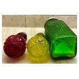 Gorgeous Vintage Red, Yellow and Green Salt and Pepper Shakers and Peggy Karr Fused Glass Plate