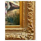 Original Framed Oil on Canvas “The Knitting Lesson" after the Famous Emile Munier