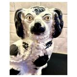 Vintage Hand Painted Black and White English Staffordshire Spaniel Dog Figurine