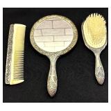 Beautiful Vintage Silver Vanity Set including Mirror, Brush and Comb