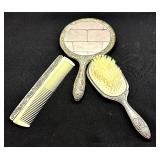 Beautiful Vintage Silver Vanity Set including Mirror, Brush and Comb